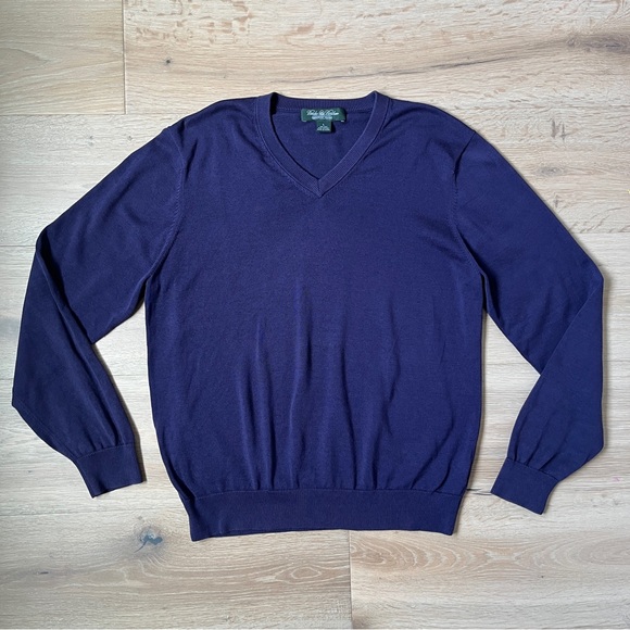 Brooks Brothers Country Club Silk Blend V-Neck Sweater Mens Large Blue *Q15 - Picture 1 of 2